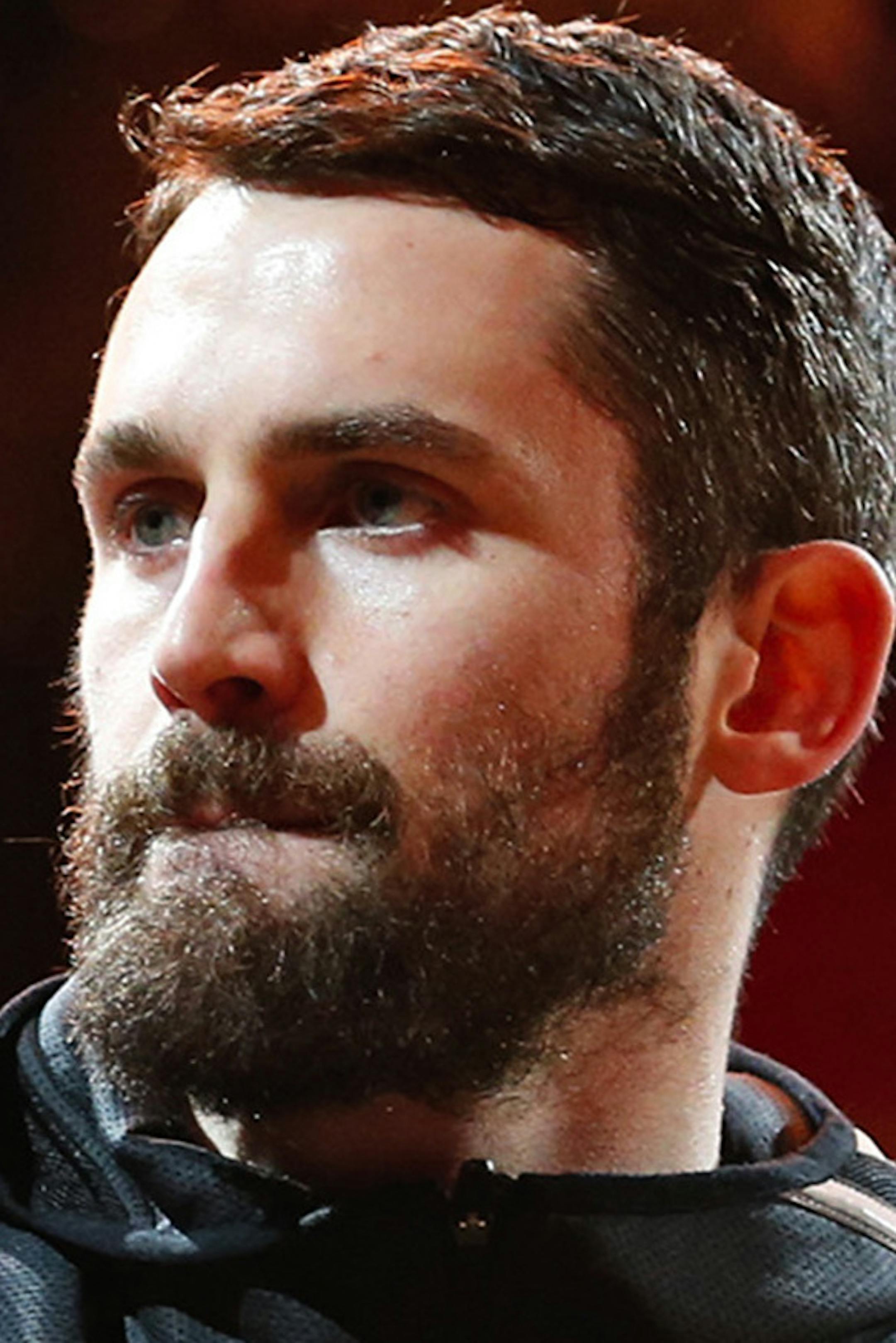 Cleveland Cavaliers center Kevin Love before the start of Game 7 against the Indiana Pacers during the Eastern Conference First Round series on Sunday, April 29, 2018 at Quicken Loans Arena in Cleveland, Ohio. The Cavs won the game, 105-101. (Leah Klafczynski/Akron Beacon Journal/TNS) ORG XMIT: 1229830