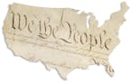 300 dpi color illustration of map of United States with opening words of the U.S. Constitution superimposed. Baltimore Sun 2010<p> 01000000; 11000000;