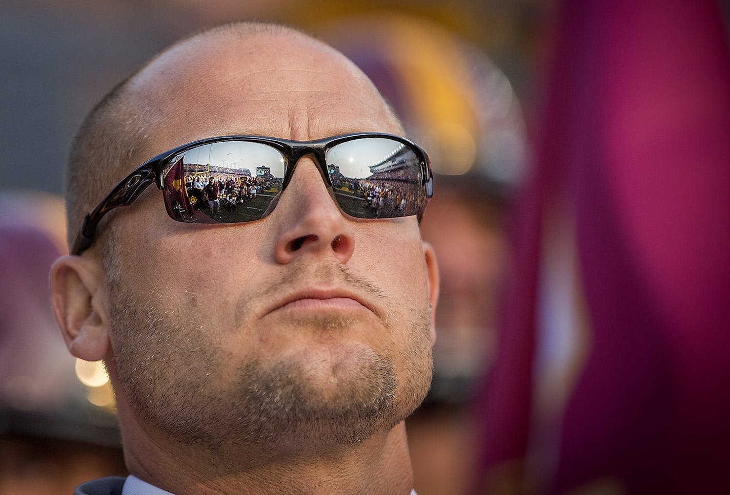 Minnesota Head Coach P.J. Fleck took a look at the stadium before he led his team onto the field before the Gophers took on the Buffalo Bulls at TCF Bank Stadium, Thursday, August 31, 2017 in Minneapolis, MN. ] ELIZABETH FLORES &#xef; liz.flores@startribune.com