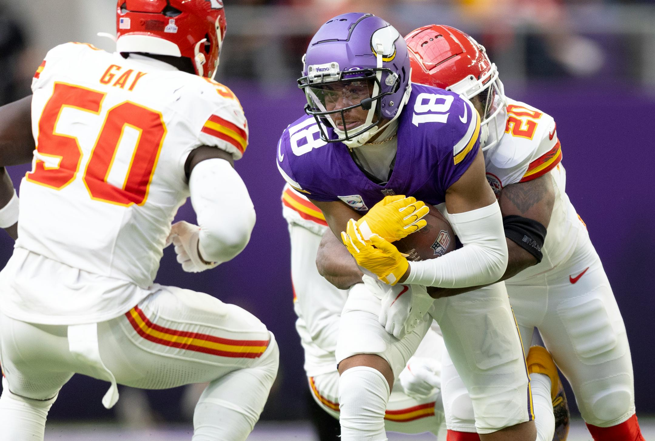 Minnesota Vikings receiver Justin Jefferson (18) in the second quarter.