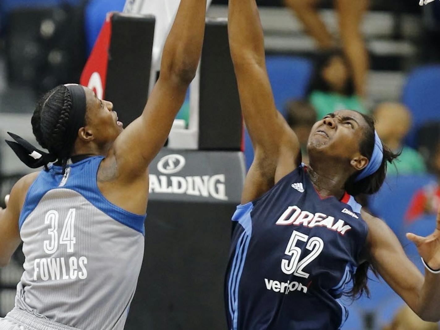 Sylvia Fowles goes up to block a shot during Wednesday's game between the Lynx and Atlanta.