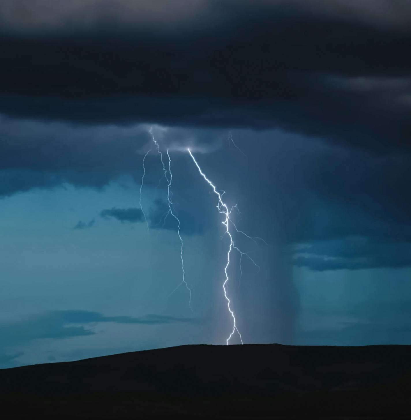 Lightning in the sky. Electric discharges in the sky.