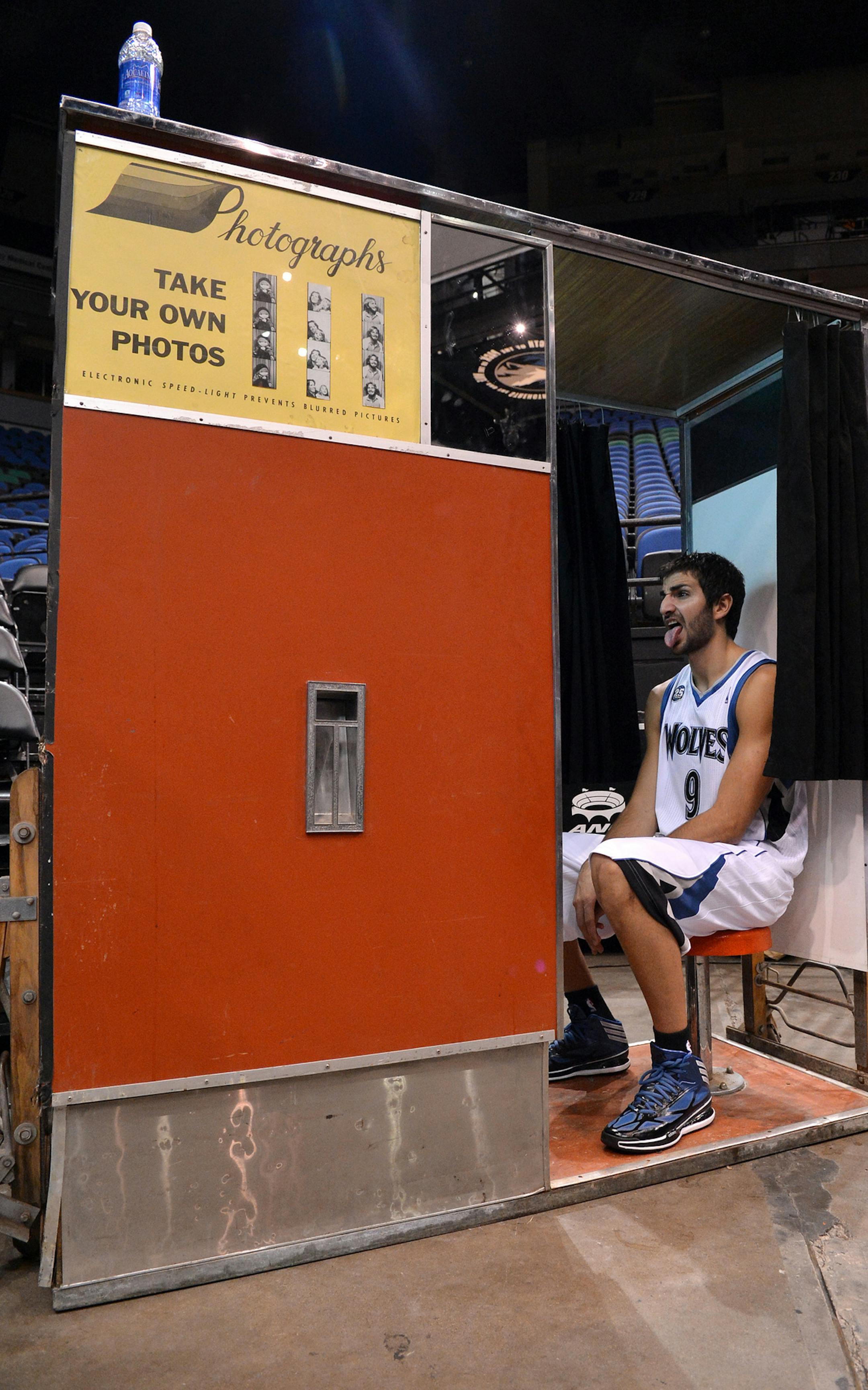 Wolves' guard Ricky Rubio takes photos in a photo booth Monday at the Target Center. ] (SPECIAL TO THE STAR TRIBUNE/BRE McGEE) **Ricky Rubio (9)