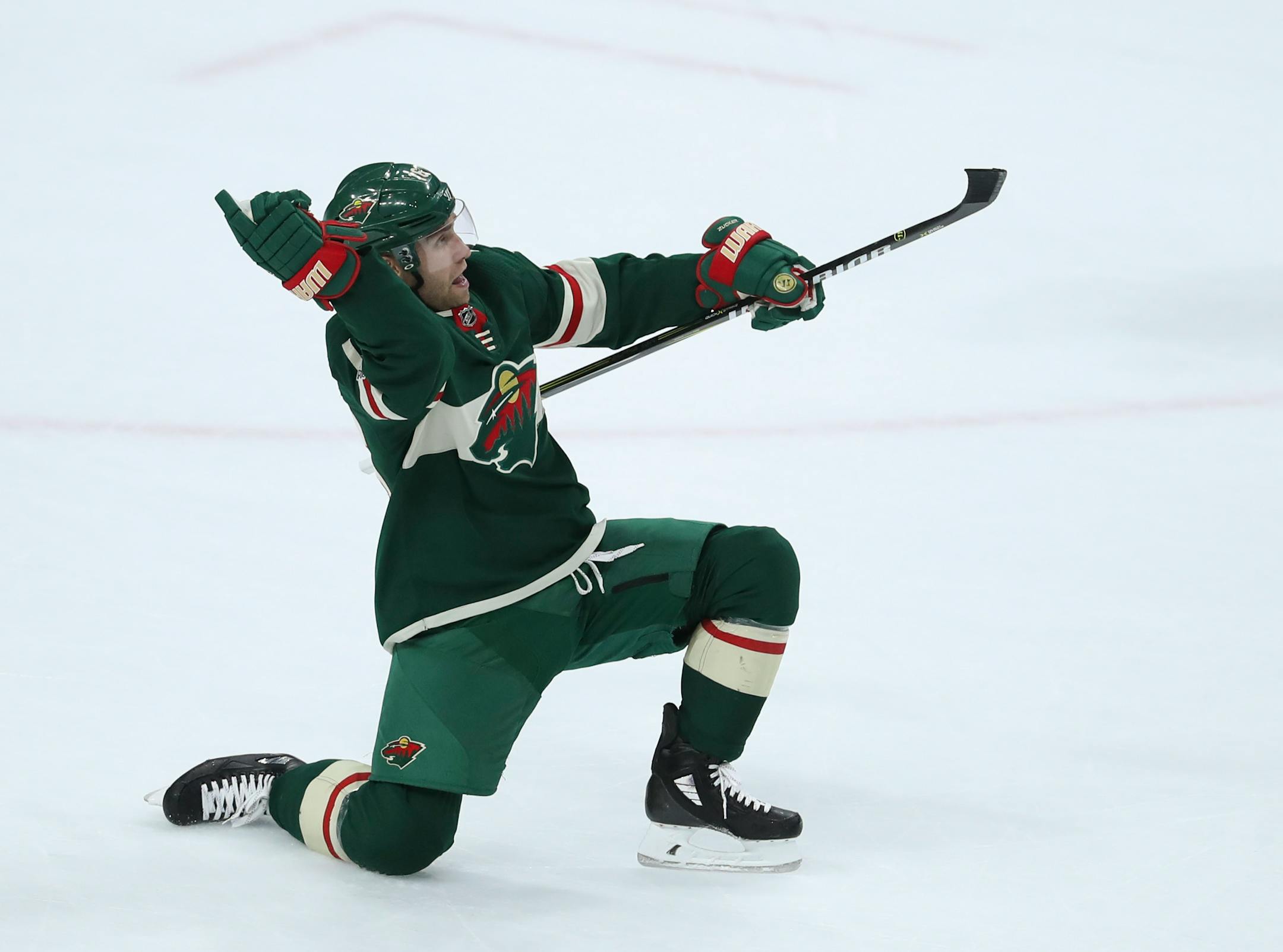 Minnesota Wild left wing Jason Zucker celebrated scoring the game-winner in the third period.