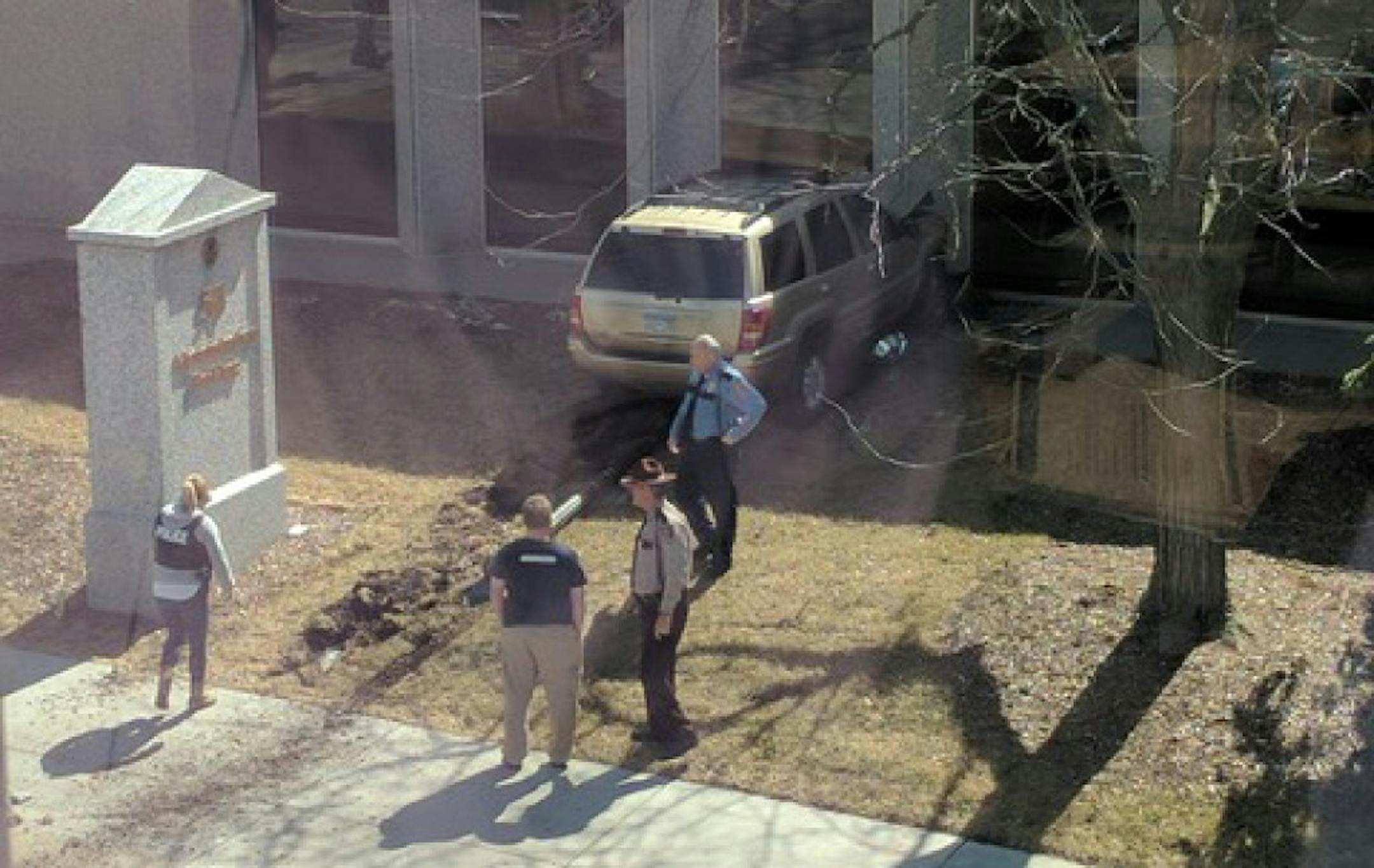 Police are looking for the driver who crashed into the Minnesota Department of Administration building on the Capitol campus Tuesday.