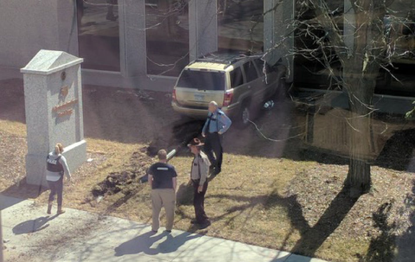 Police are looking for the driver who crashed into the Minnesota Department of Administration building on the Capitol campus Tuesday.