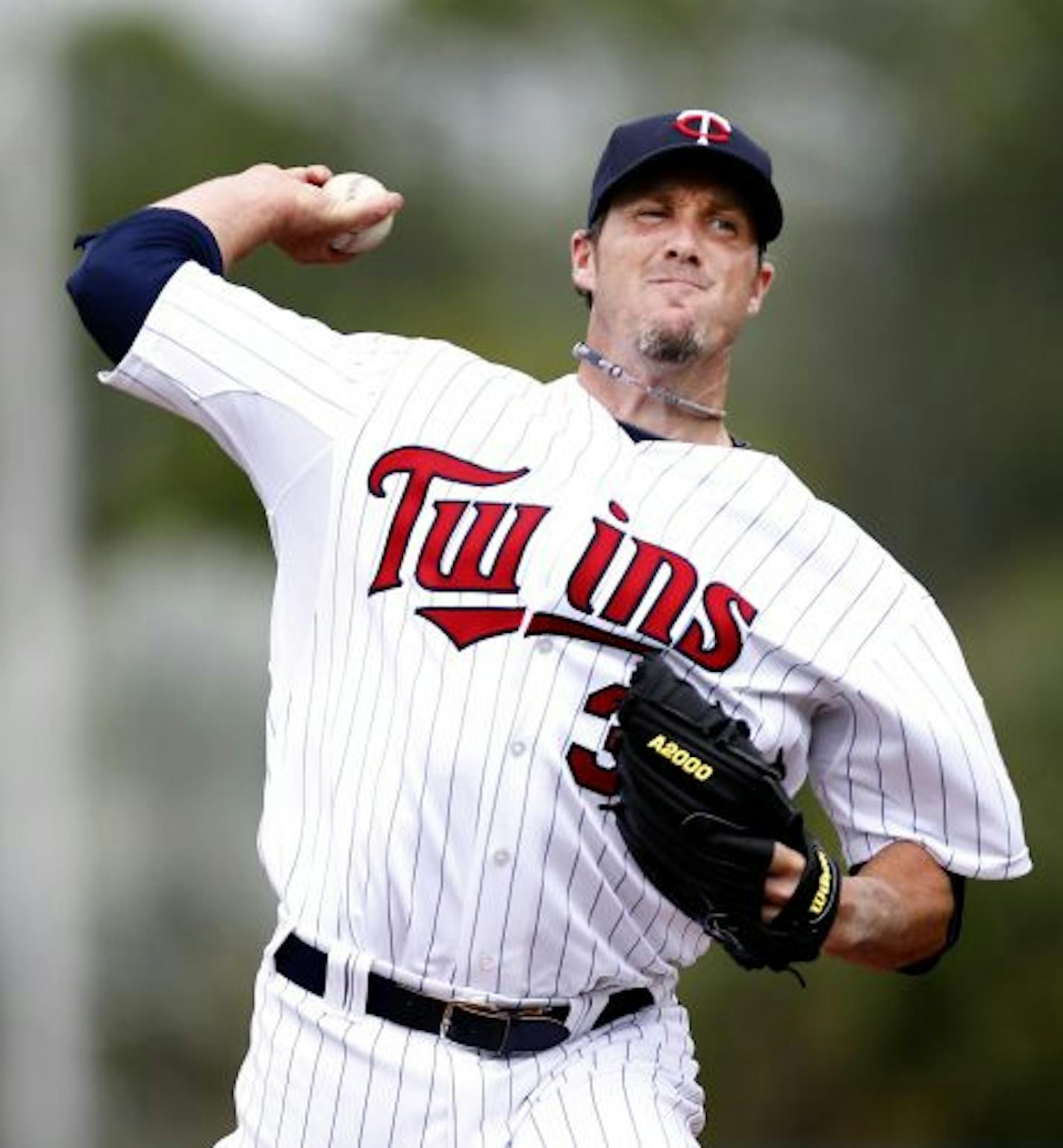 Twins pitcher Joe Nathan warmed up on the mound at Hammond Stadium. Tuesday�s outing vs. the Red Sox. The appearance was Nathan�s first time pitching in a game since March 6, 2010.