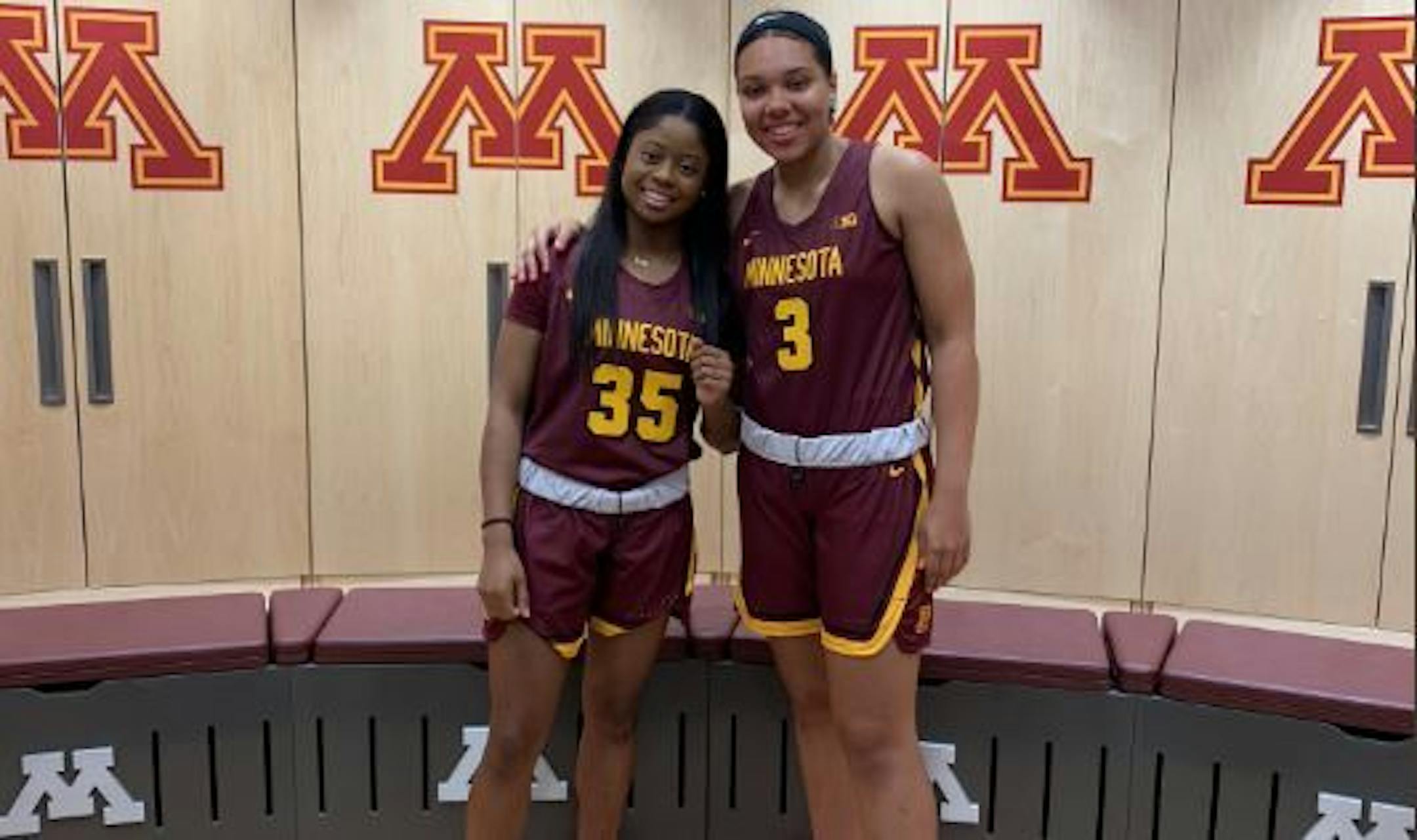 Current Gophers basketball player Destiny Pitts, right, posed with Gophers recruit Jasmine Powell.