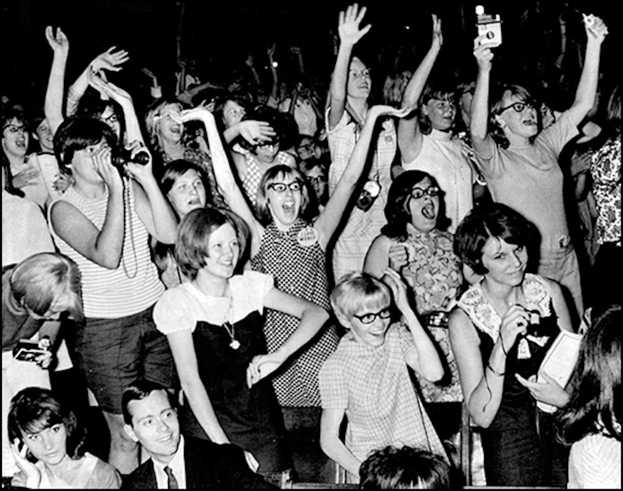 August 5, 1967 Leaping, Screaming Teen-Agers Cheered Rock Group They applauded performance by the Monkees in St. Paul Auditorium It is rumored that the Monkees performed Friday night at the St. Paul Auditorium. The only thing certain, though, is that some 10,800 teeny-boppers screamed for more than an hour long-haired figures danced about the stage. The group apparently played quite a few songs, but because of the never-ending shriek, every song sounded about the same. Pete Hohn, Minneapolis Sta