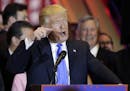 Republican presidential candidate Donald Trump spoke Tuesday night in New York after he swept the five GOP presidential primaries held.