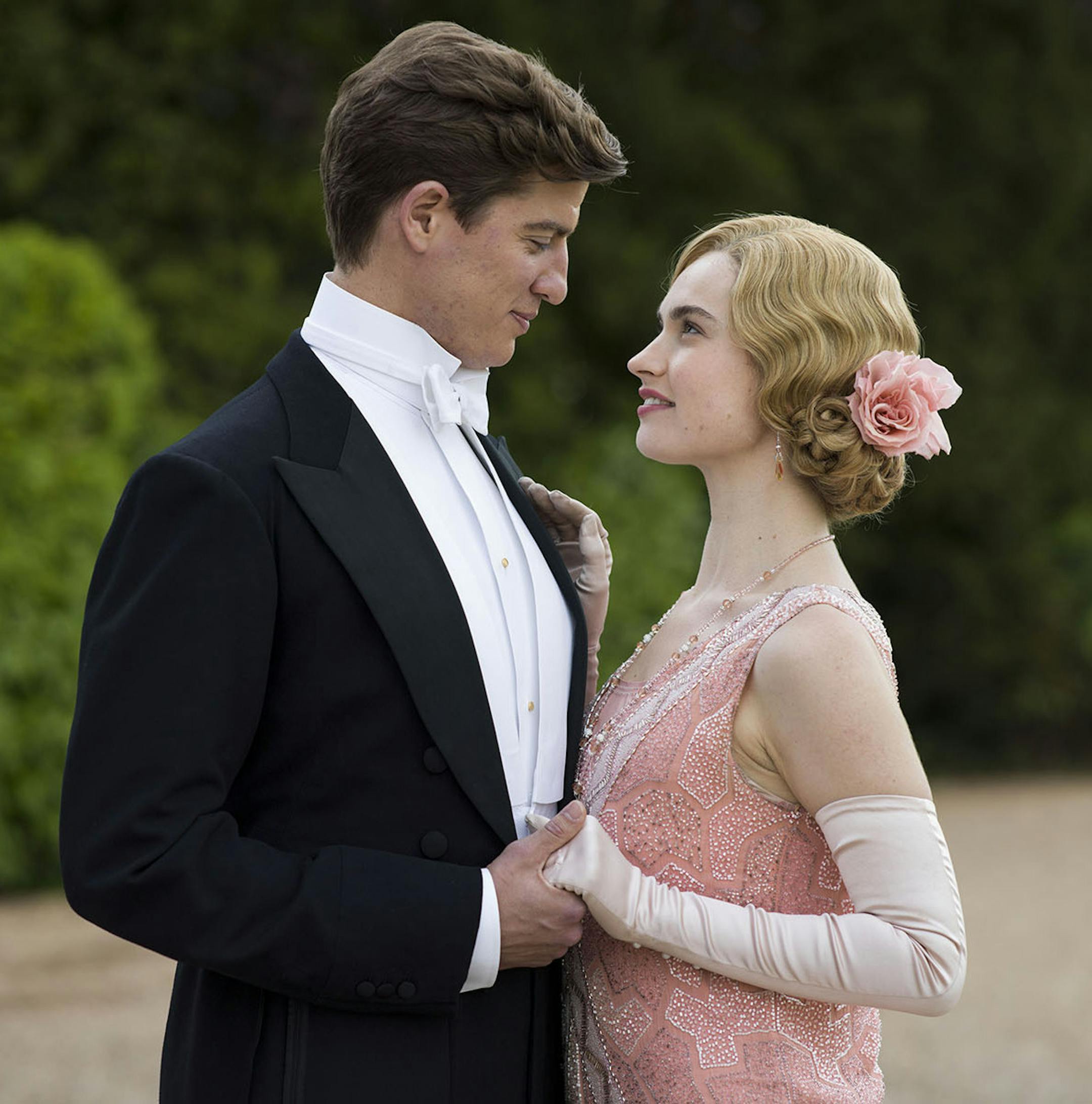 Downton Abbey Season 5 on MASTERPIECE on PBS Shown from left to right: Matt Barber as Atticus and Lily James as Lady Rose (C) Nick Briggs/Carnival Films 2014 for MASTERPIECE