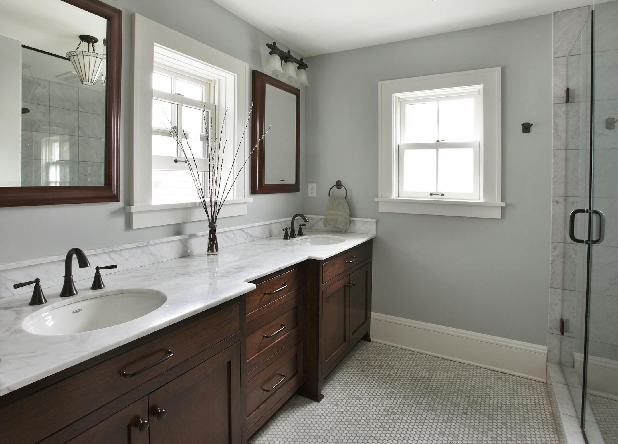 Bathroom from the renovation by Kuhl Design + Build of the Carter family home.
