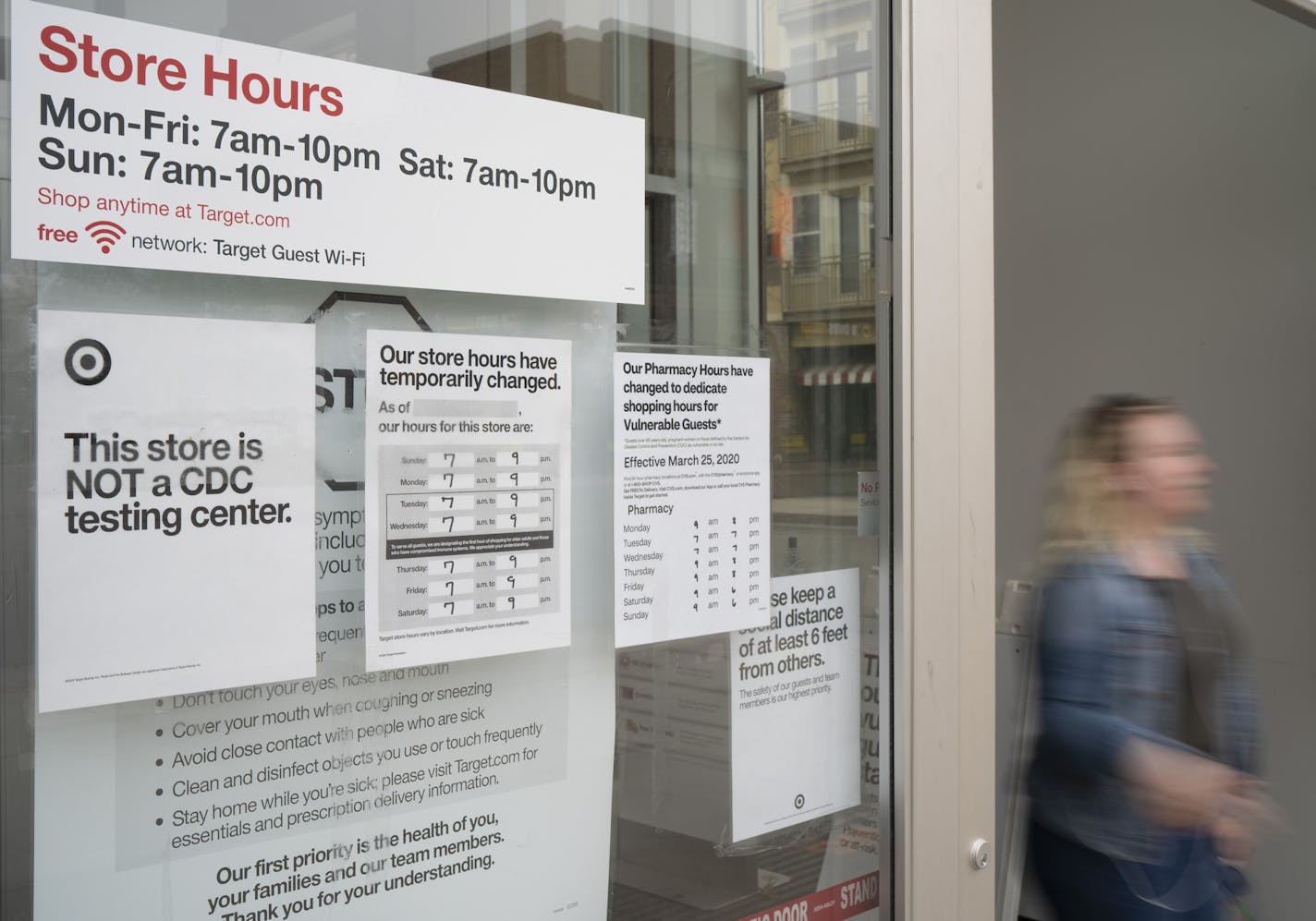 A sign at the entrance to the Uptown Target store in Minneapolis declares that it is not a CDC testing center.