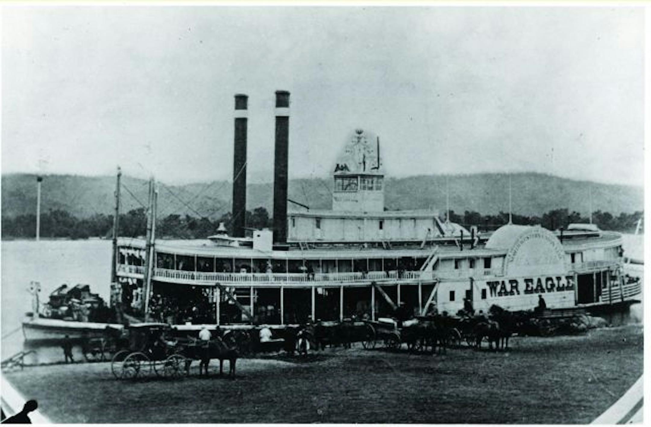 This steamboat, the War Eagle, was part of the first Grand Excursion up the Mississippi River from what are now the Quad Cities to St. Paul in 1854.