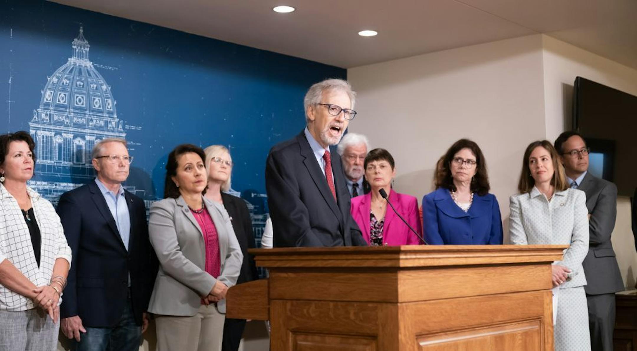Rabbi Sim Glaser of Temple Israel called for an end to the zero tolerance policy including separating children from their parents at the border. State Sen. Melisa Franzen, DFL legislators and religious leaders held a press conference at the Capitol to "show solidarity for immigrant families" and urge federal officials to reunite families separated at the U.S.-Mexico border.