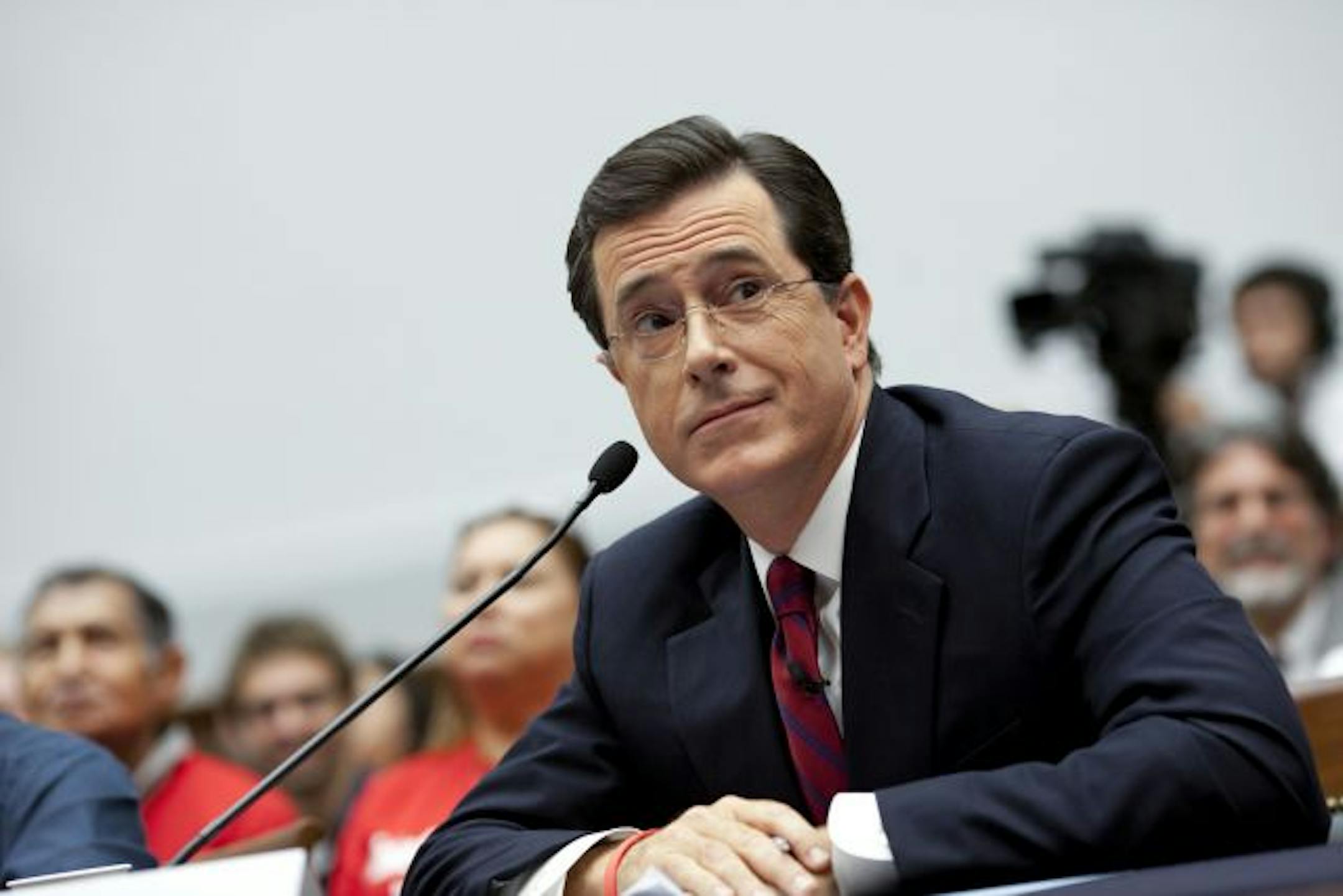 Comedian Stephen Colbert testifies at a House hearing on illegal farm workers on Capitol Hill in Washington, Friday, Sept. 24, 2010. A straight-faced Colbert, in character, told lawmakers he doesn't want Mexicans picking his tomatoes, and offered what he called his "vast" knowledge of the subject after spending a day on a vegetable farm in New York.