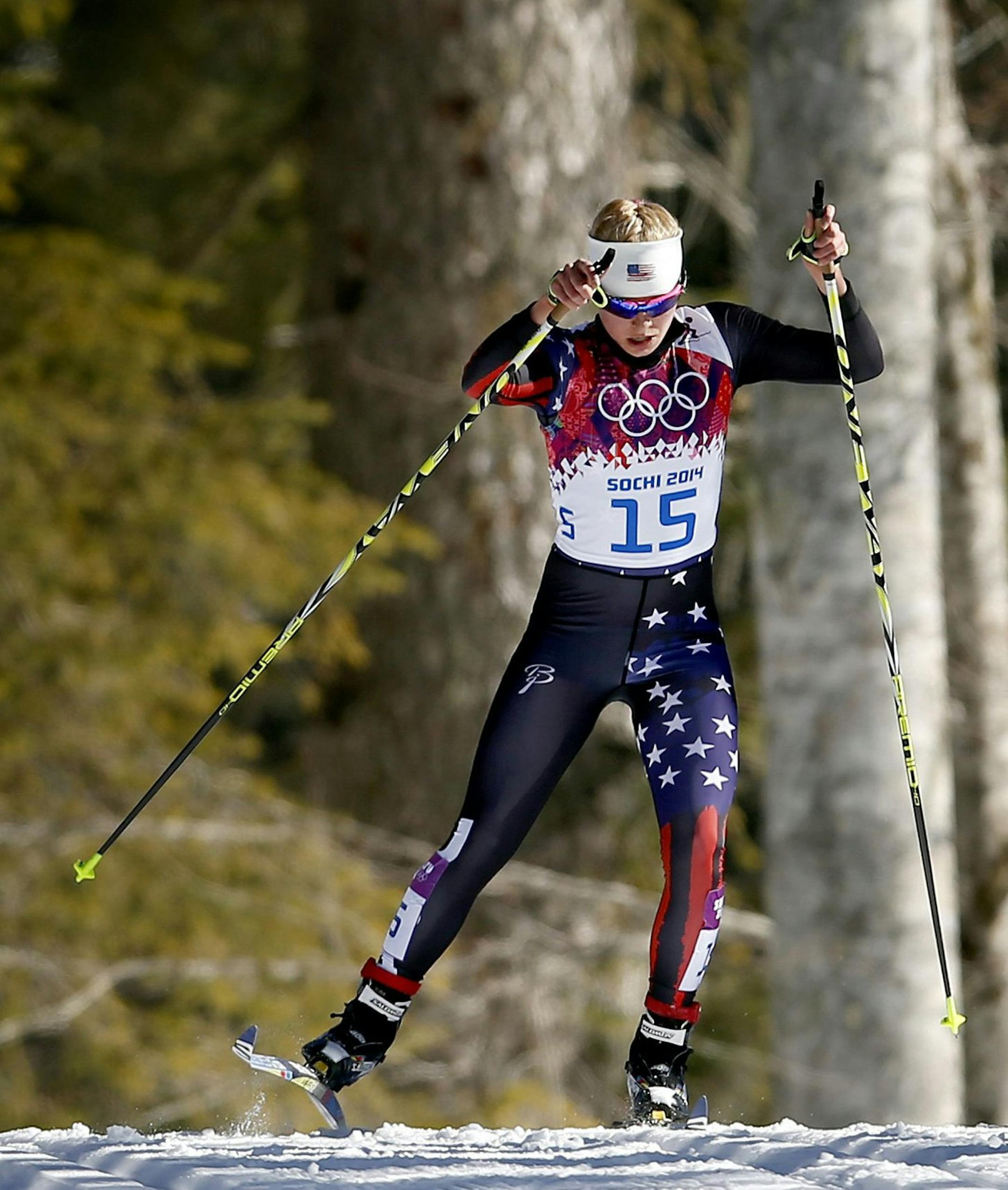 Jessie Diggins got off to a good start at the Olympics, finishing in eighth place in the 15K skiathlon.