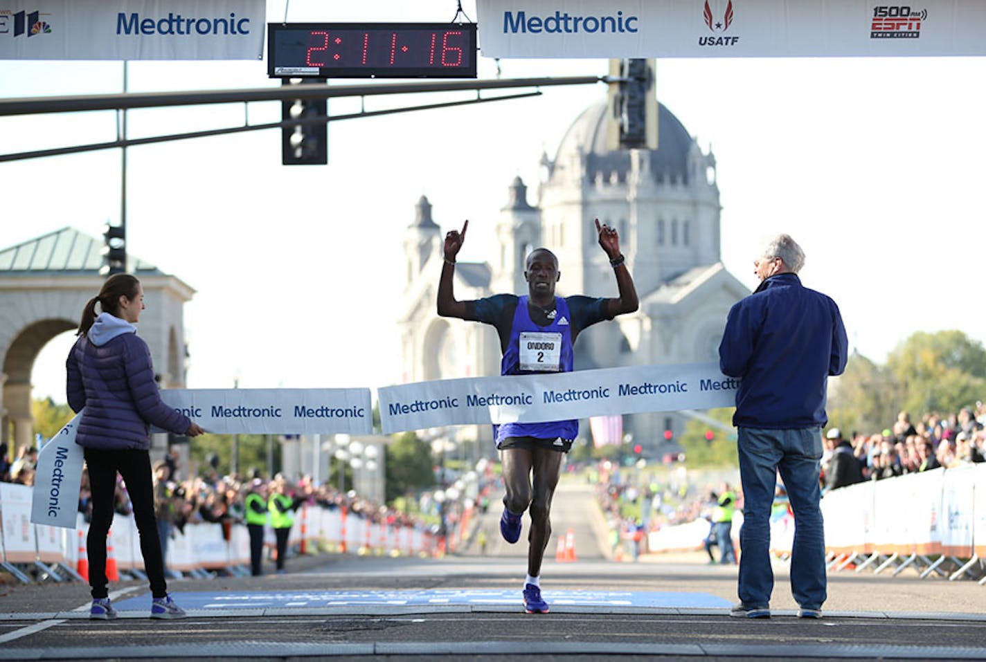 More than 11,000 people ran the Twin Cities Marathon Sunday morning. Dominic Ondoro was the men's winner.