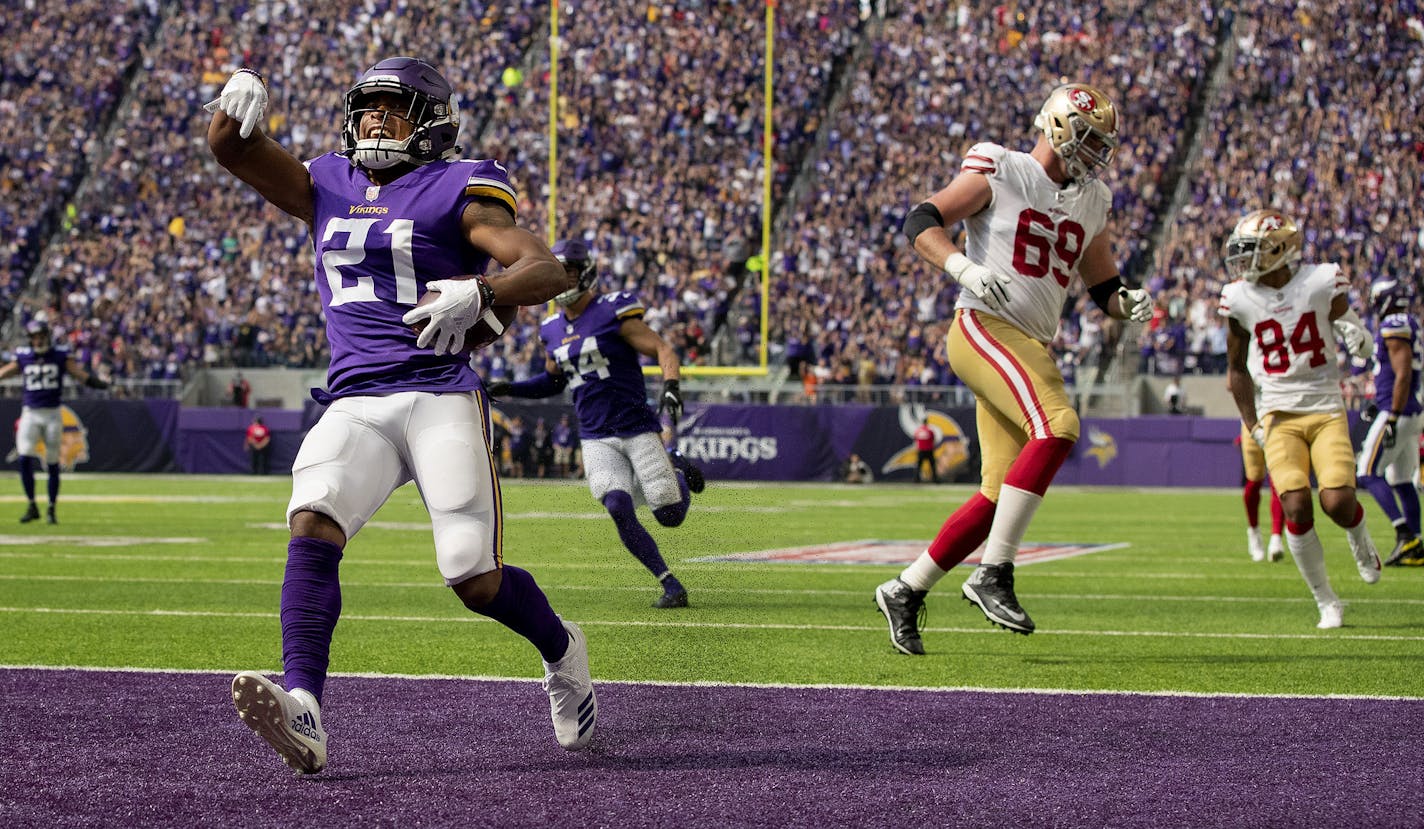 Mike Hughes returned an interception 28-yards for a touchdown in the Vikings' season opener vs. the 49ers.