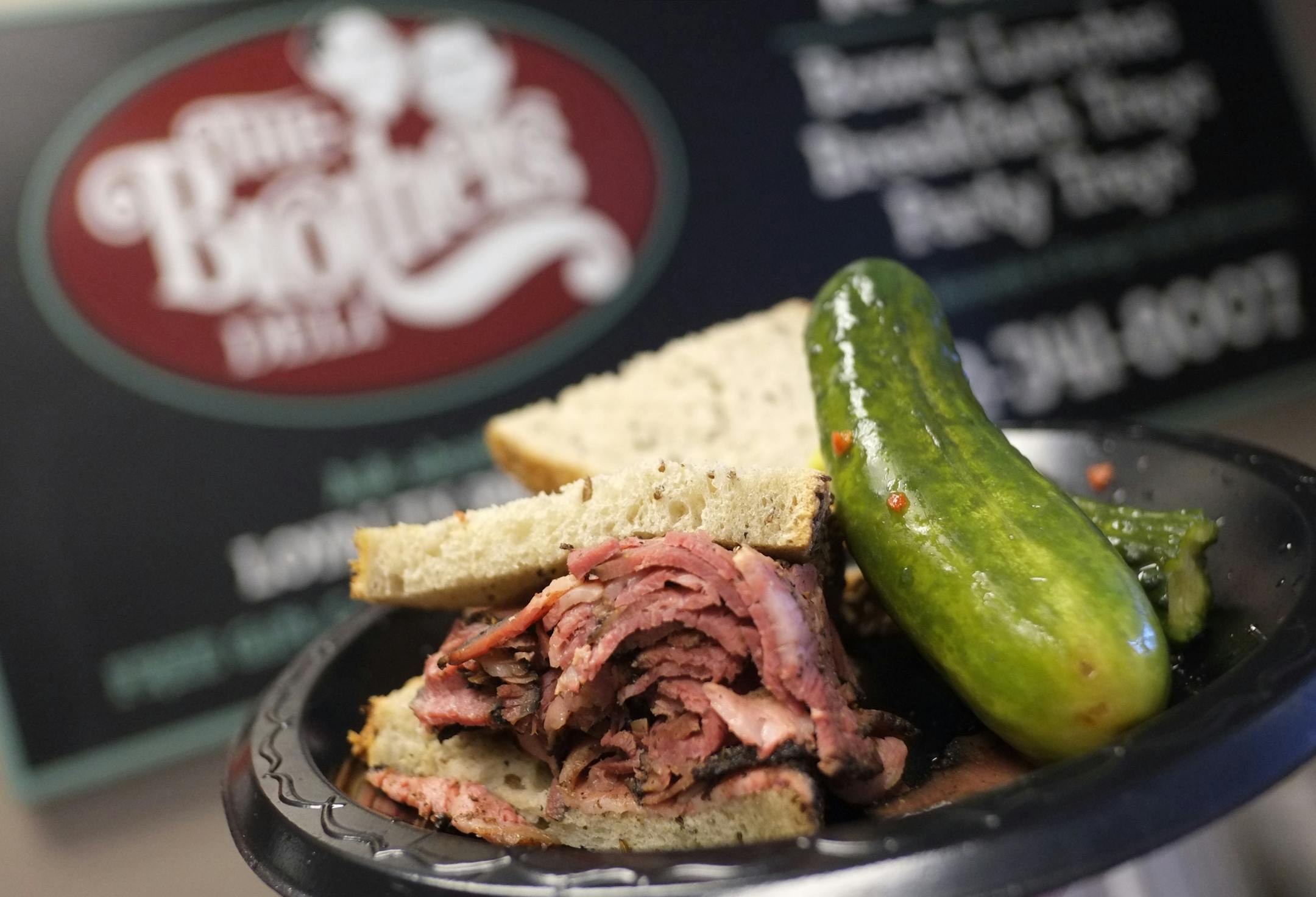 The Classic Lunch at the Brothers Deli, corn beef with homemade pickles.
