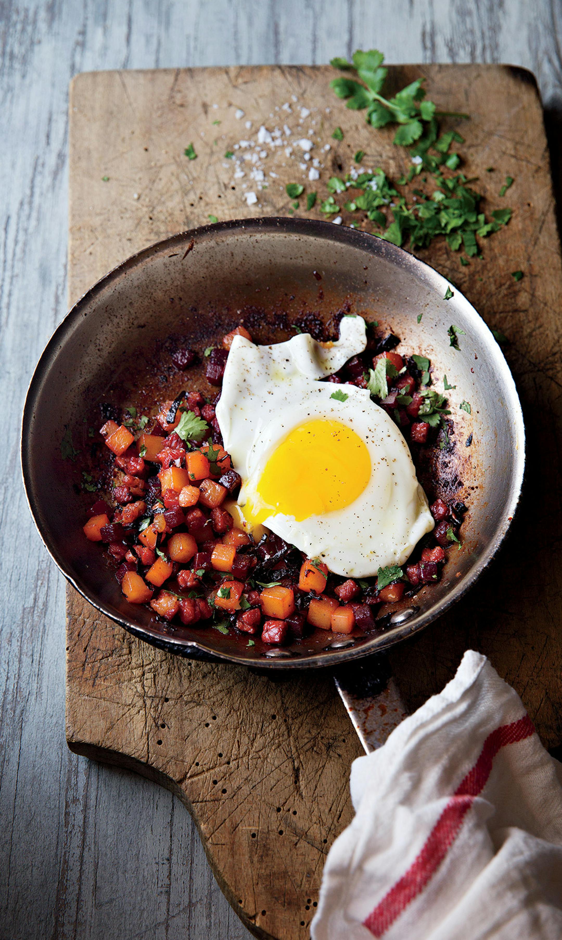 Red Flannel Hash with Poached Egg for Mario Batali's Cookbook, "Crop Stars" 2013