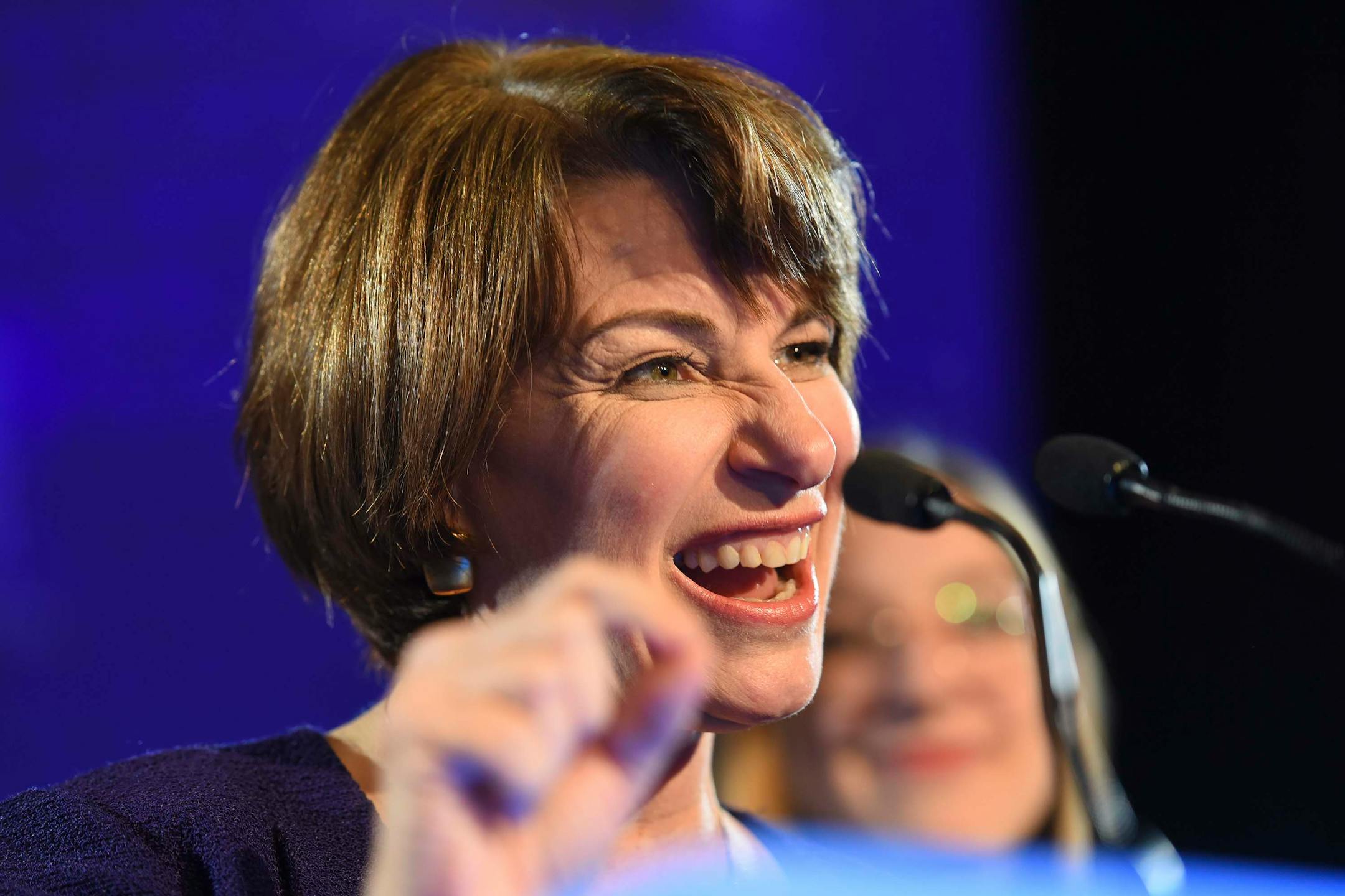 Sen. Amy Klobuchar spoke to the crowd at the DFL headquarters after winning reelection.