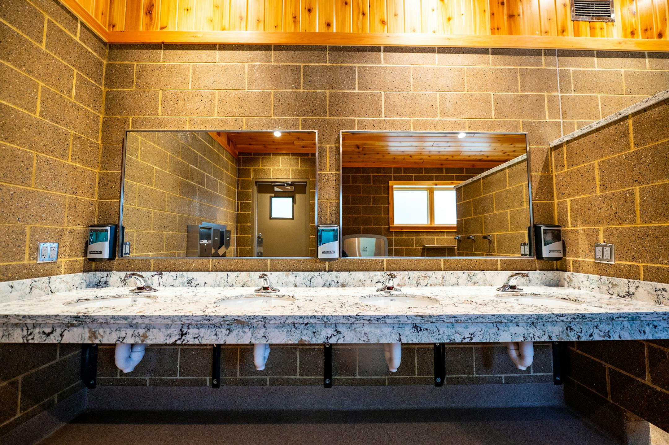 Sinks in restroom at Bear Head Lake State Park, named best in the nation by Cintas in 2025.