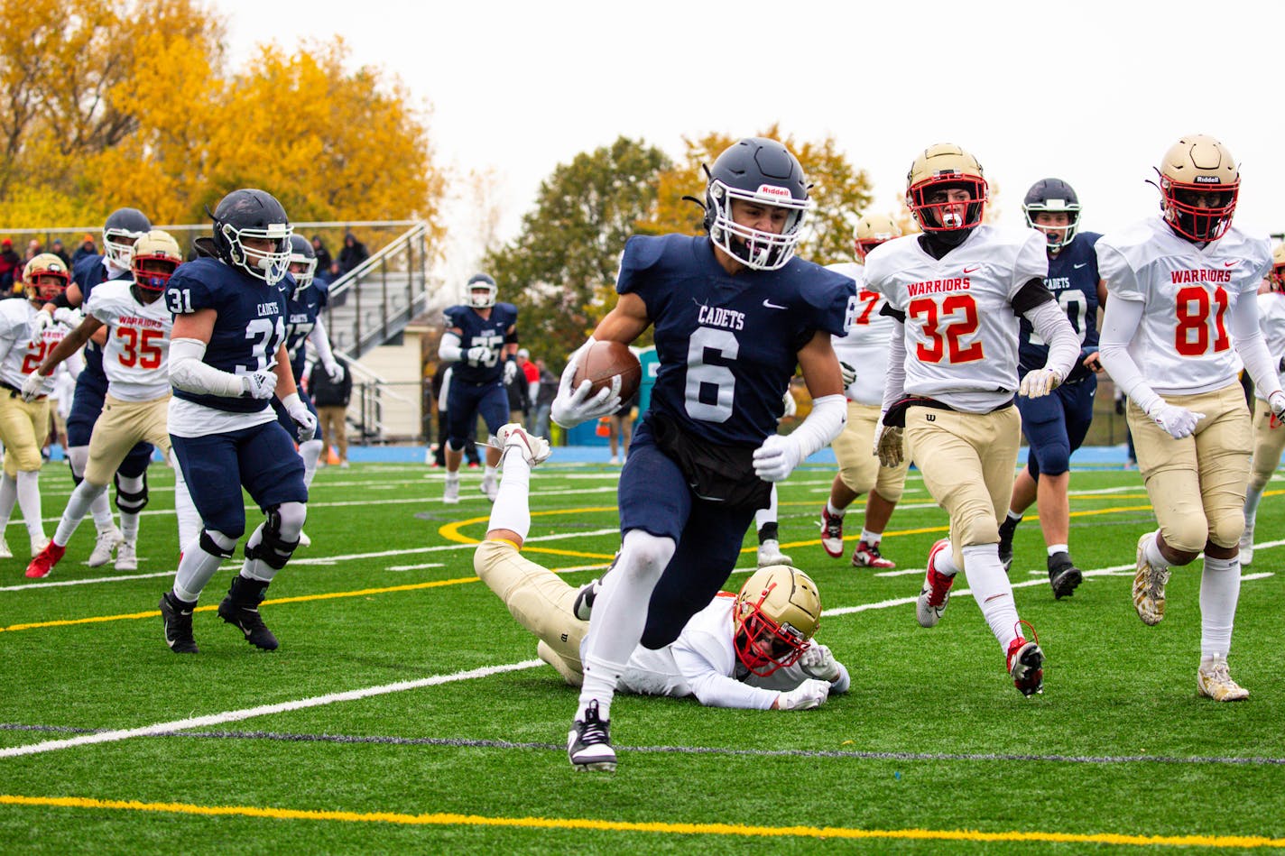 St. Thomas' Niko Vargas broke away from Two Rivers defense on his way to a touchdown in the second half of the Class 5A section semifinals game with St. Thomas Academy against Two Rivers Saturday, Oct. 28, 2023 at Gerry Brown Stadium. Nicole Neri