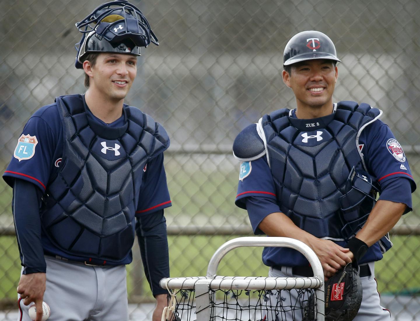 Minnesota Twins catchers John Ryan Murphy and Kurt Suzuki. ] CARLOS GONZALEZ cgonzalez@startribune.com - February 23, 2016, Fort Myers, FL, CenturyLink Sports Complex, Minnesota Twins Spring Training, MLB, Baseball, first practice for pitchers and catchers