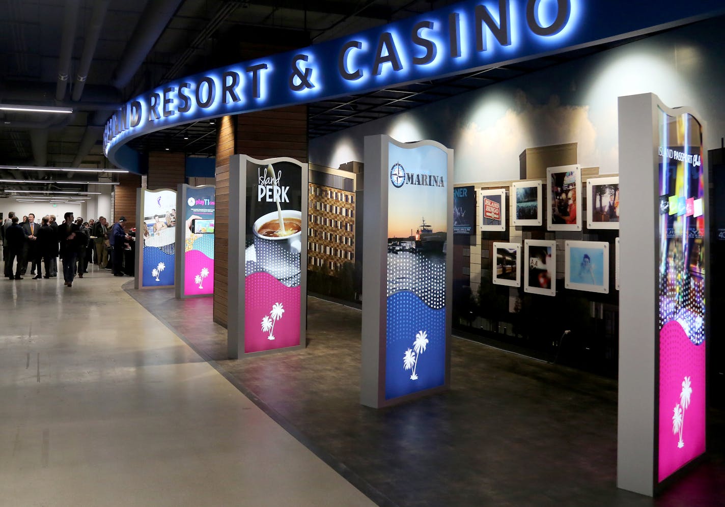 A third floor Treasure Island Casino Center showcase area features, among other things, TV monitors with upcoming concerts, including an Earth Wind and Fire concert, as well as historical photographs of the Mdewakanton Dakota from Prairie Island and seen during the Treasure Island Center Grand Opening Event Tuesday, Jan. 16, 2018, in St. Paul, MN.] DAVID JOLES &#xef; david.joles@startribune.com A once neglected department store has been transformed and positioned to rejuvenate the center of down