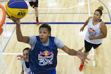 Bloomington native Jenna Smith took a shot for the MN OGs on Saturday during the Red Bull 3-on-3 basketball tournament at the National Sports Center i