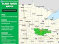 A flash flood watch was in effect for parts of Minnesota and Wisconsin until 6 a.m. Thursday.