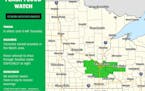 A flash flood watch was in effect for parts of Minnesota and Wisconsin until 6 a.m. Thursday.