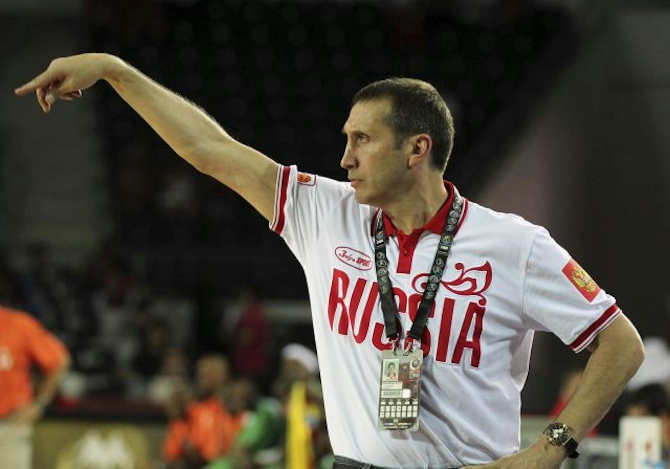 Russia's basketball coach David Blatt from the U.S, .reacts during their World Basketball Championship preliminary round match against Ivory Coast in Ankara, Tuesday, Aug. 31, 2010.