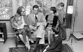 Minnesota writer J.F. Powers and family in 1963, the year he won the National Book Award for "Morte D'Urban." Pictured are: Jane, 4 on Betty's lap. Ma