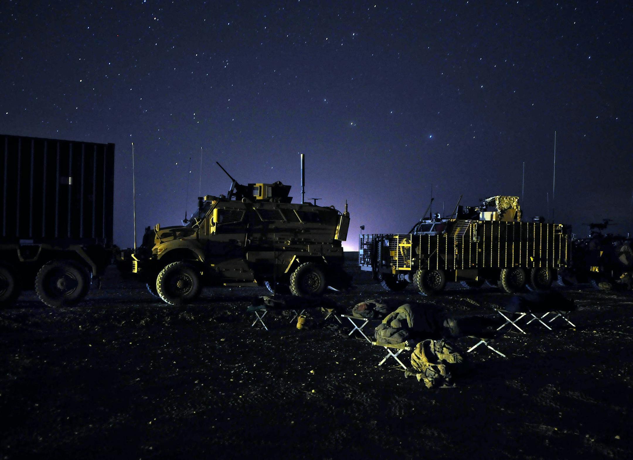 Richard Sennott¬•rsennott@startribune.com] Helmand province Afghanistan 11/20/09 Minnesota Natioinal guard members get a few hours of sleep under the stars during a 52 hr mission in Helmand province. The 114th Transportation Company (114th TC) is a Minnesota Army National Guard Company headquartered in Duluth.This group of 187 soldiers provides ground transportation of mission essential supplies to coalition forces in forward operating bases or ( FOBS).It was a 3 mph 52-hour joint ad