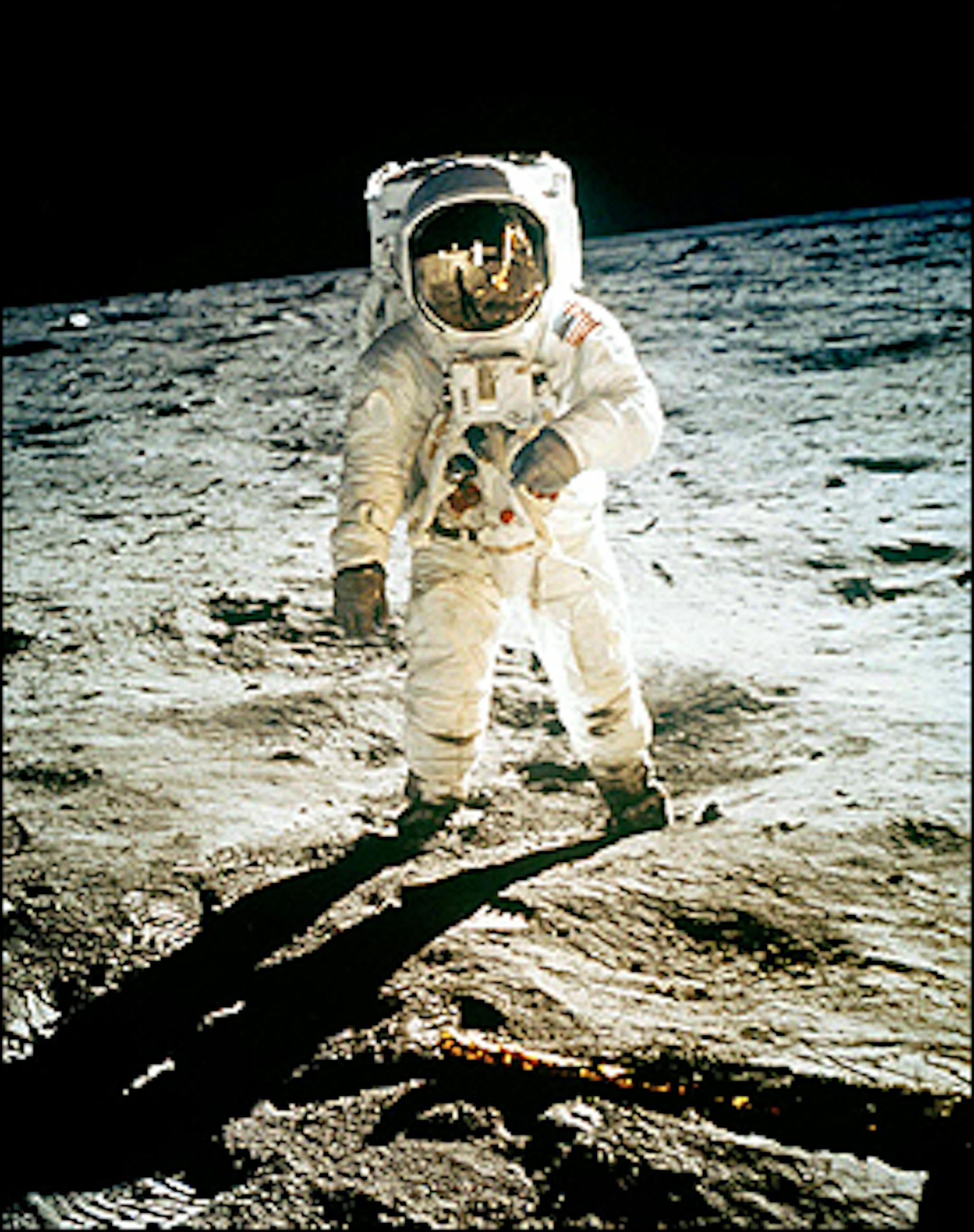 July 20, 1969: Buzz Aldrin stands on moon.