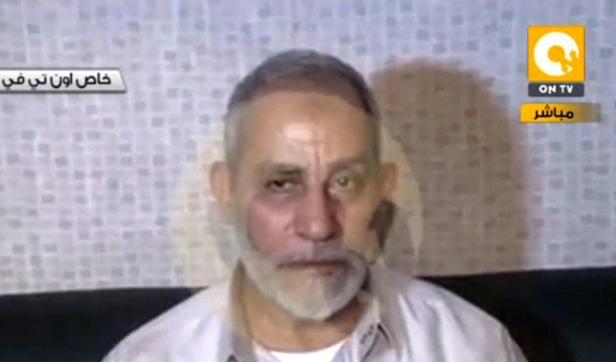 In this image taken from Egypt State TV, Mohammed Badie, the supreme leader of the Muslim Brotherhood, is seen after being detained by Egyptian security in Cairo, Egypt, Tuesday, Aug. 20, 2013.