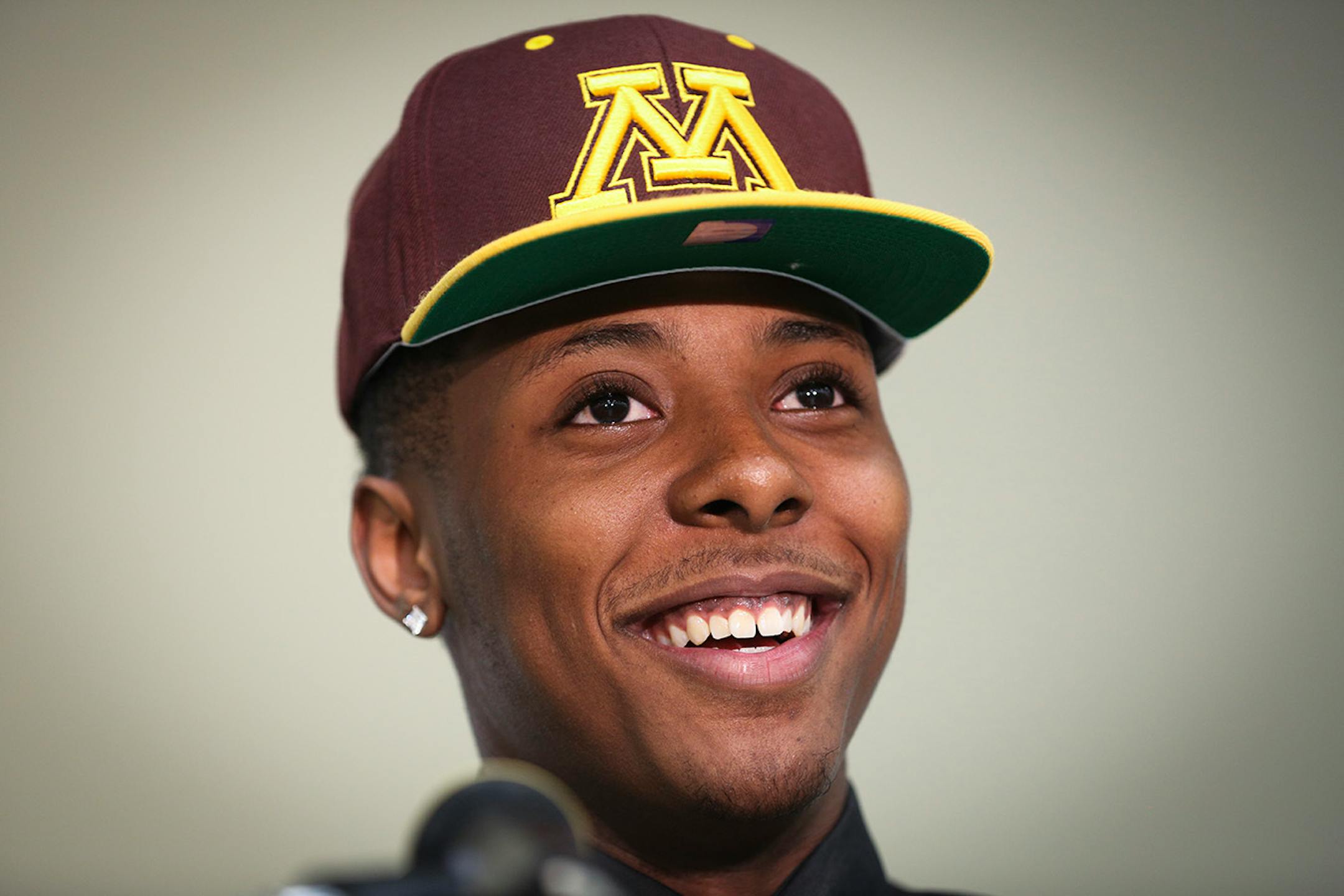Jarvis Johnson, DeLaSalle basketball star, announced his college choice of the University of Minnesota at DeLaSalle High School on Friday, Sept. 12, 2014, in Minneapolis, Minn. RENEE JONES SCHNEIDER • reneejones@startribune.com