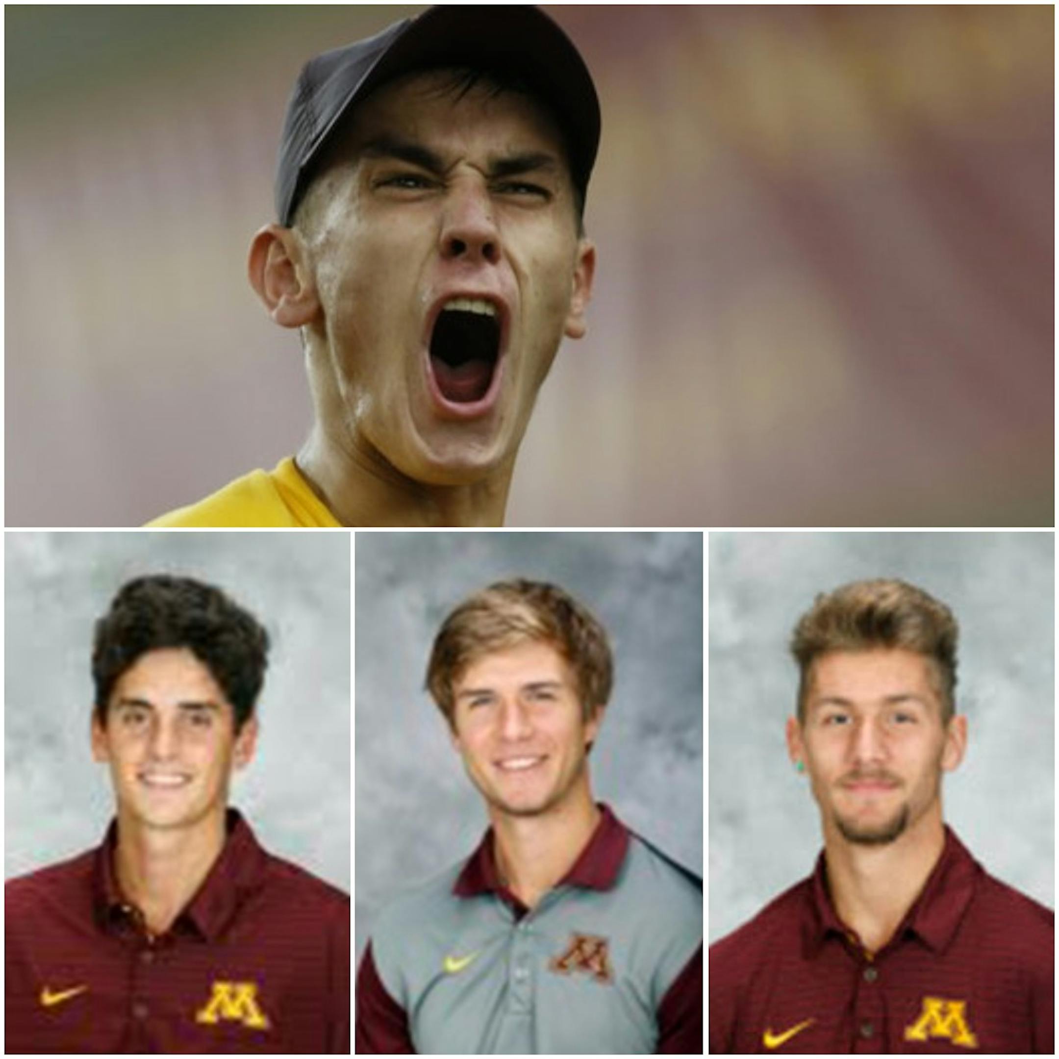 The Gophers men's tennis team advanced to the NCAA tournament Sweet 16 on Saturday for the first time in 18 years with players from near and far (clockwise from top): Jackson Allen (Shakopee), Stefan Milicevic (Serbia), Matic Spec (Slovenia) and Felix Corwin (Elm Grove, Wis.).