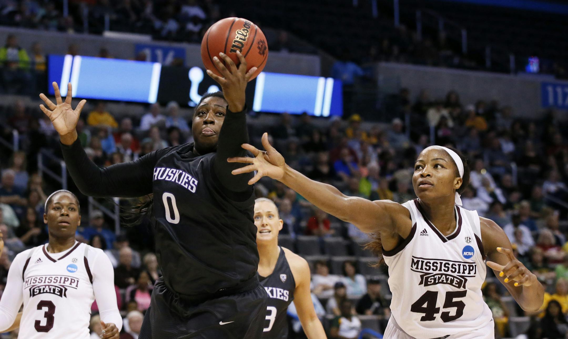 Chantel Osahor grabbed a rebound against Mississippi State in an NCAA tournament game in March.