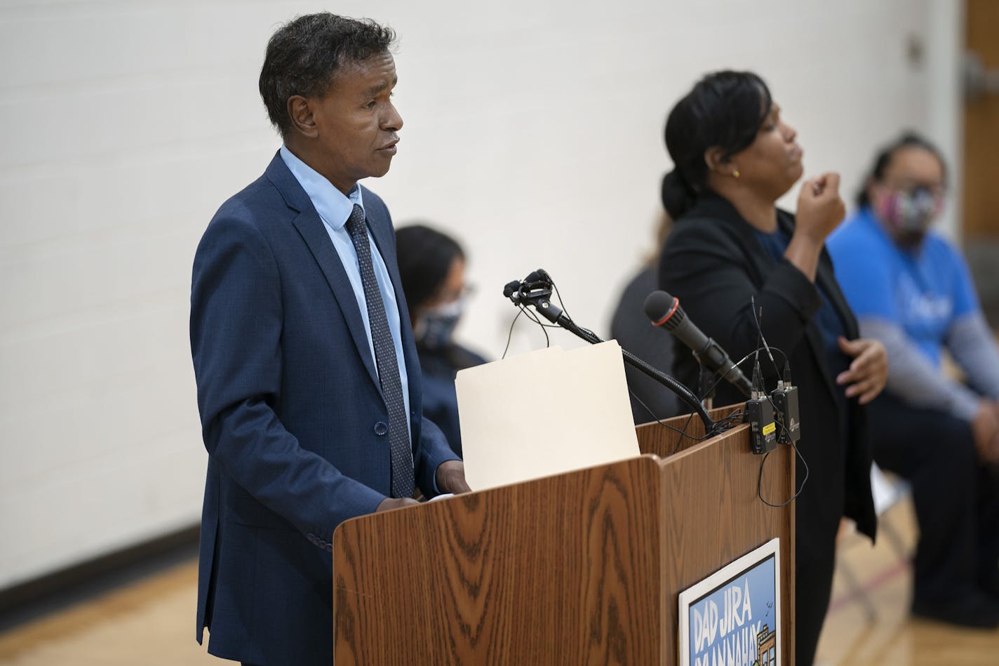 Abdirizak Bihi, a community member, spoke Monday about his concerns that everyone be counted by the Sept. 30 census deadline, at the Brian Coyle Neighborhood Center in Minneapolis. Census advocates, including the state demographer, discussed their concerns that the Census Bureau is wrapping up field operations too quickly in Hennepin County.