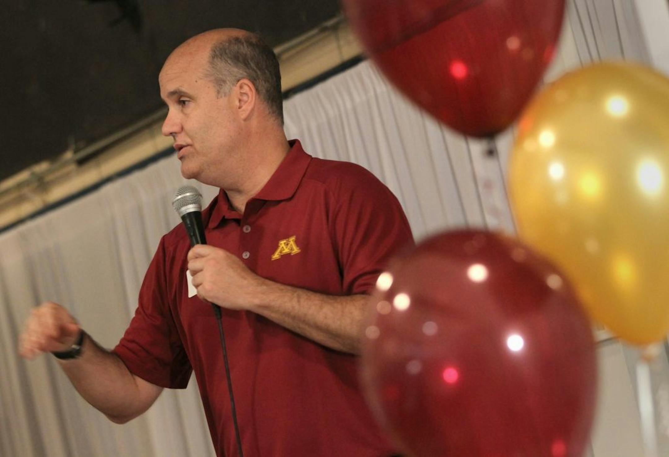 University of Minnesota Athletic Director Norwood Teague talked during the University of Minnesota athletics spring/summer caravan stop in New Ulm.