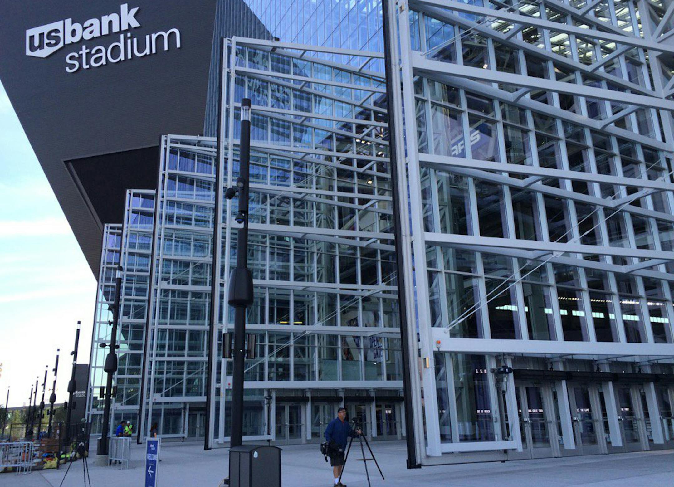 U.S. Bank Stadium's huge doors opened for the first time this morning, taking five minutes and accompanied by a loud beeping sound.
