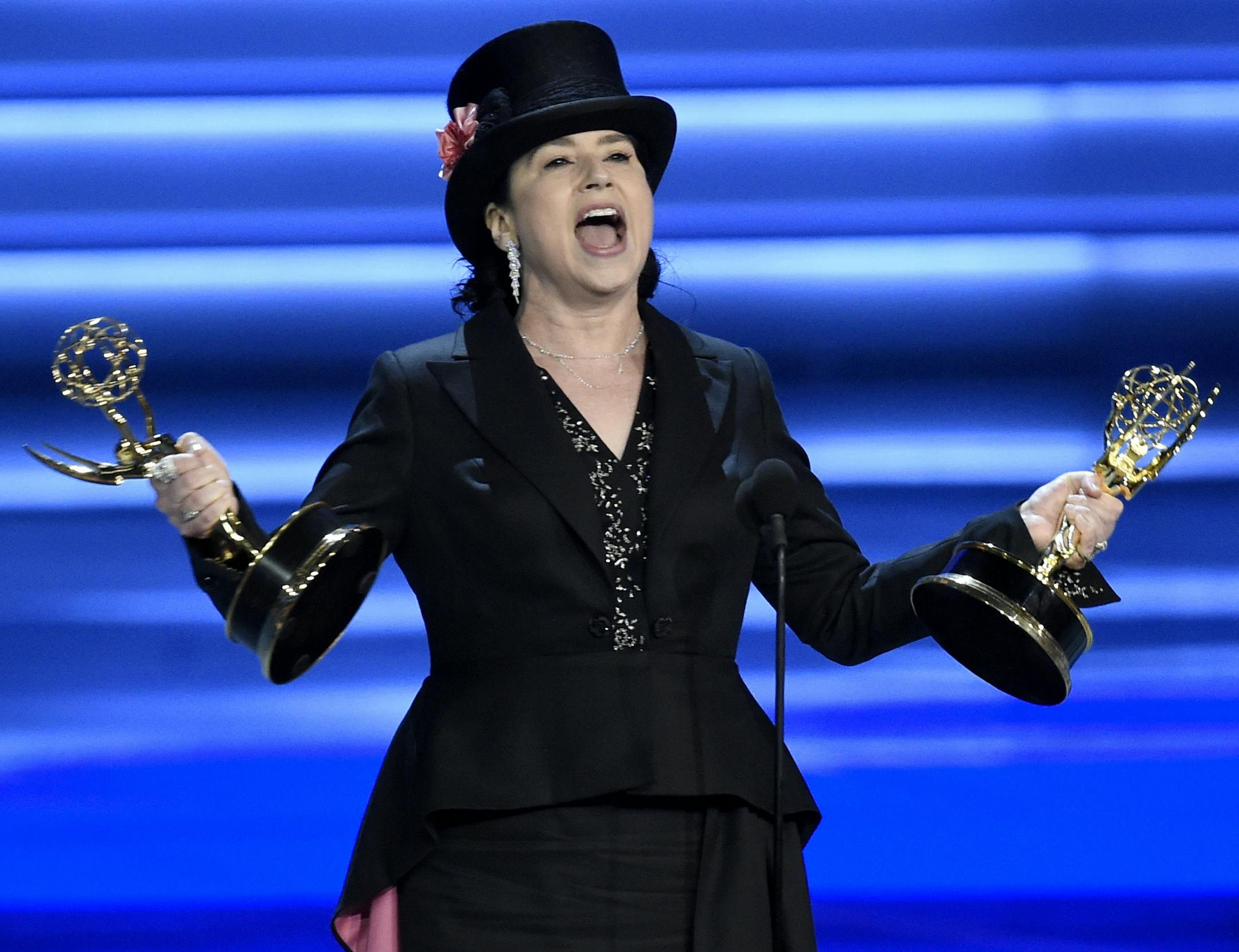 Amy Sherman-Palladino accepts the award for outstanding directing for a comedy series for "The Marvelous Mrs. Maisel" at the 70th Primetime Emmy Awards on Monday, Sept. 17, 2018, at the Microsoft Theater in Los Angeles. (Photo by Chris Pizzello/Invision/AP)