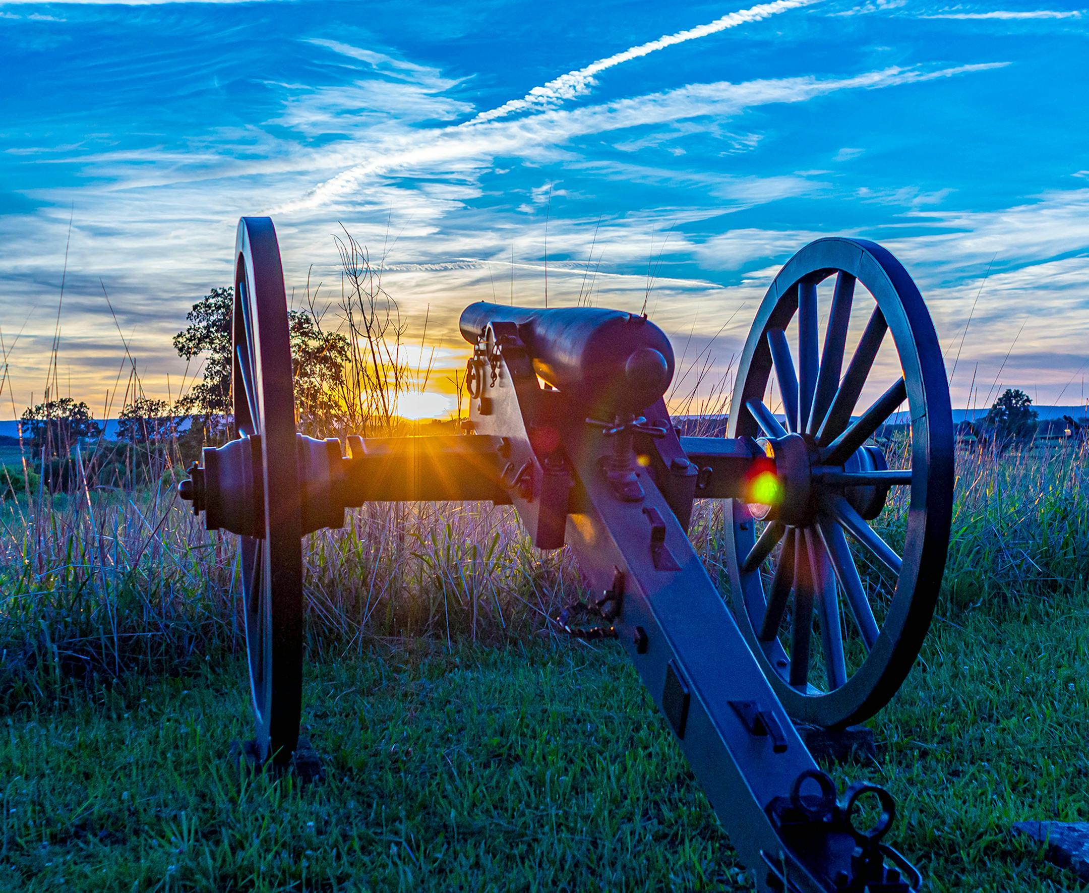 I am Steven Bursaw from Anoka. I recently traveled with my brother Michael and my dad to Gettysburg National Military Park in Pennsylvania to tour the Civil War battlefield. We toured some of the battlefield the first day we were there (3 days total) for hours before going back to our campsite. After dinner we decided to go back on the battlefield to try for some good sunset pictures. There is a row of canons on Hancock Ave real close to the 1st Minnesota monument that are set up nice for these