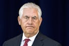 Secretary of State Rex Tillerson pauses while speaking to State Department employees, Wednesday, May 3, 2017, at the State Department in Washington. (