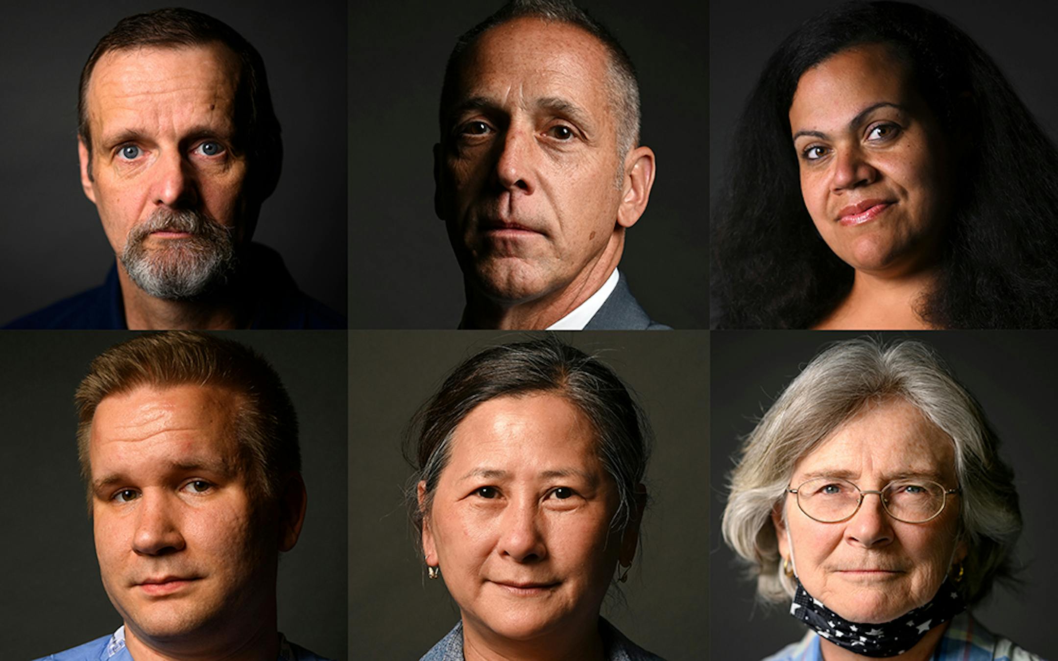 Clockwise from top left, Rick Huggins, Mark Arnold, Lena Gardner, Jan Malcolm, Tammy Wong and Patrick Stith are among the Minnesotans whose lives have been affected by COVID-19.