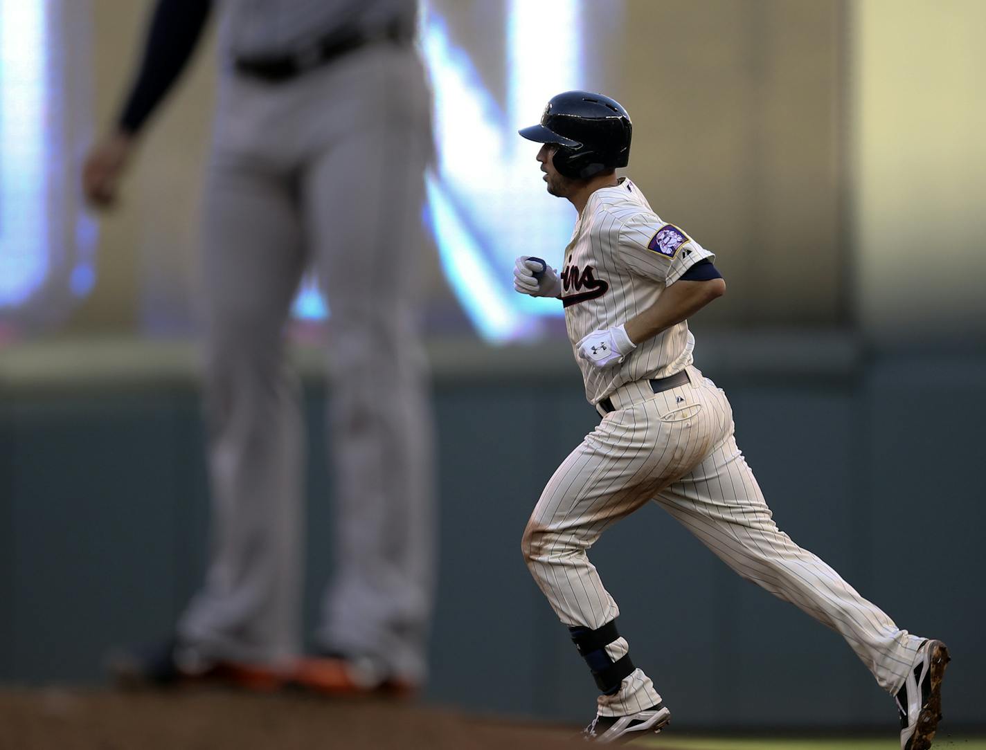 The Twins Trevor Plouffe rounds first base, past Tigers starter Anibal Sanchez after Plouffe hit a two-run homerun during fourth inning Saturday, June 15, 2013, at Target Field in Minneapolis, MN.](DAVID JOLES/STARTRIBUNE) djoles@startribune.com Detroit Tigers and the Minnesota Twins Saturday, June 15, 2013, at Target Field in Minneapolis, MN.