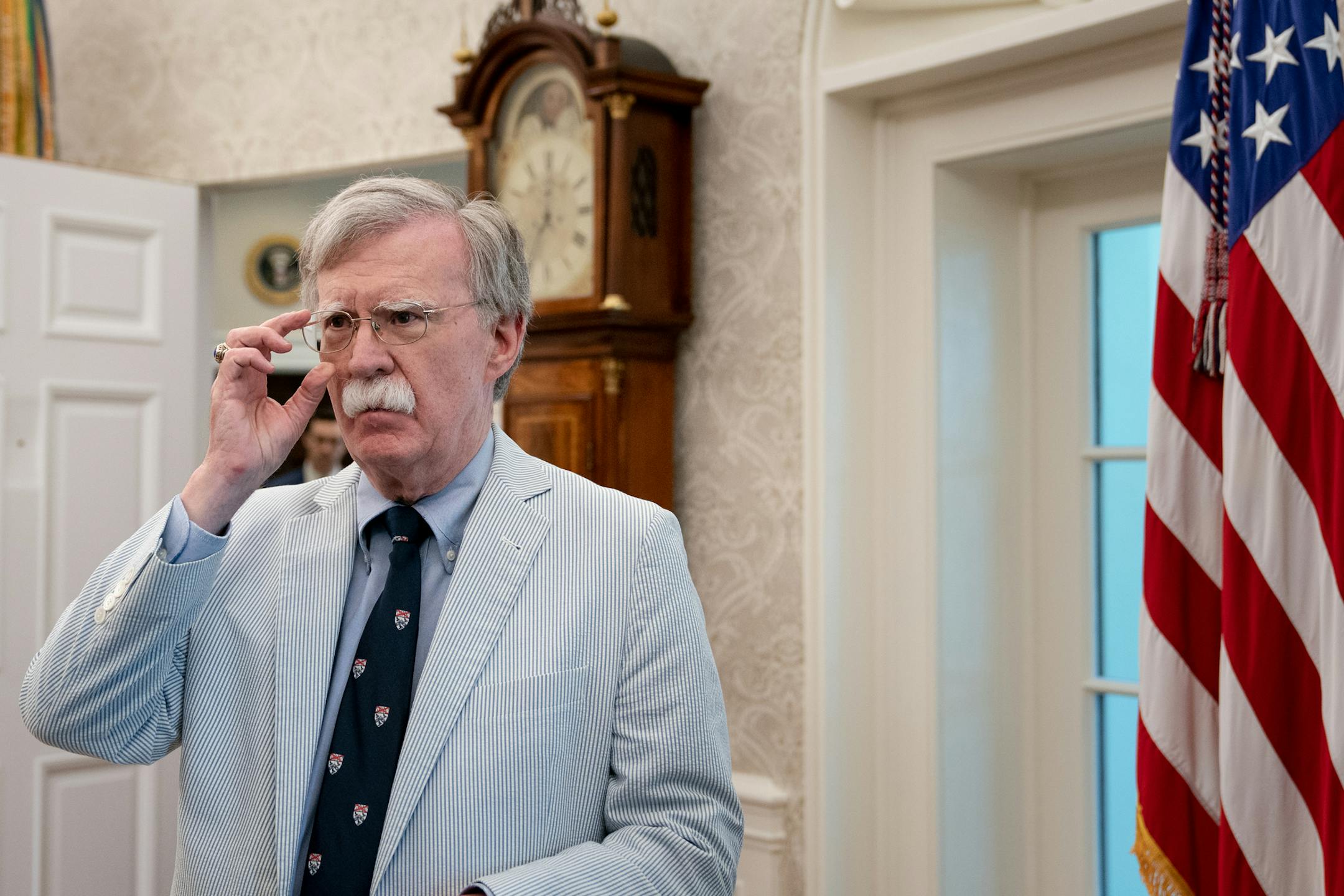 FILE -- Then National Security Advisor John Bolton in the Oval Office in Washington, July 19, 2019. Lawyers for the Justice Department and John Bolton, President Donald TrumpÕs former national security adviser, clashed on Friday as a federal judge weighed a Trump administration request to order Bolton to somehow claw back his memoir even though hundreds of thousands of copies were printed and distributed around the world. (Erin Schaff/The New York Times)